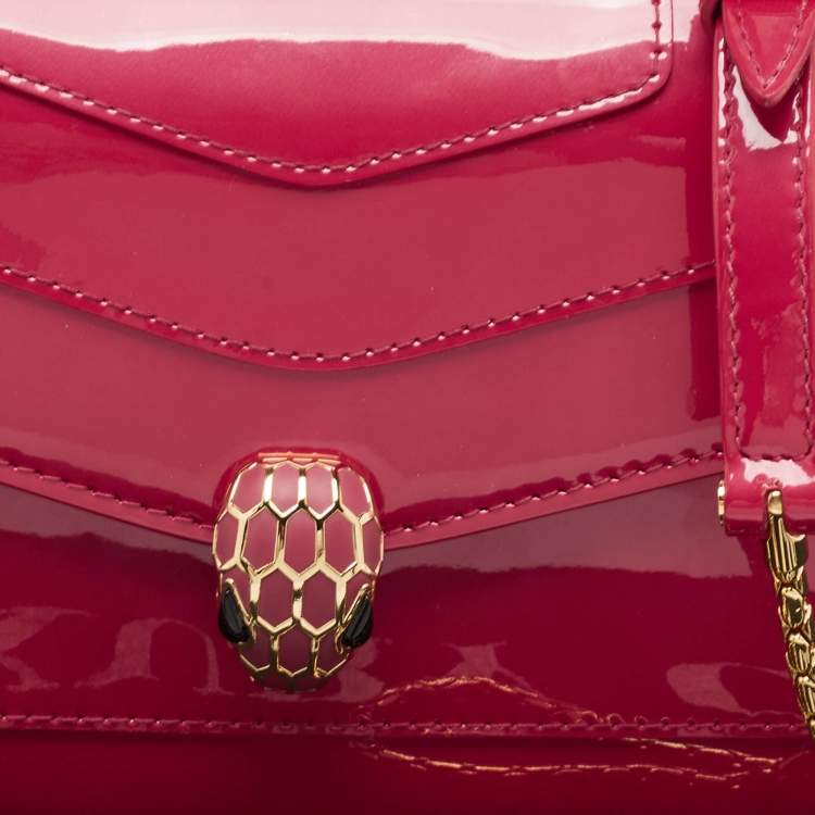 Pre Owned Bvlgari Fuchsia Patent and Leather East West Serpenti Forever Crossbody Bag
