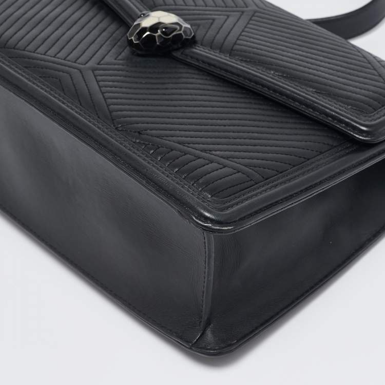 Pre Owned Bvlgari Black Leather Medium Serpenti Diamond Blast Shoulder Bag
