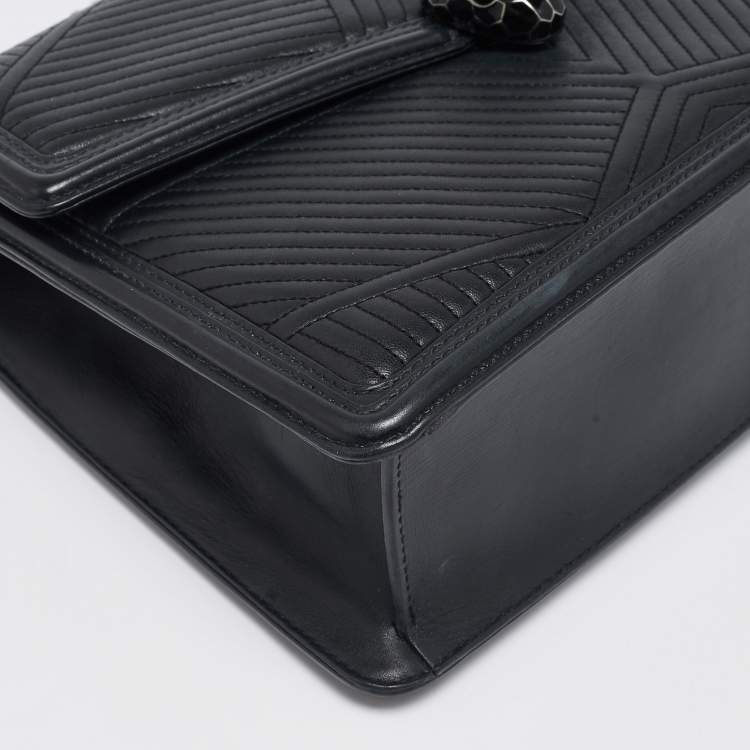 Pre Owned Bvlgari Black Leather Medium Serpenti Diamond Blast Shoulder Bag