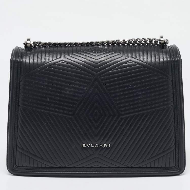 Pre Owned Bvlgari Black Leather Medium Serpenti Diamond Blast Shoulder Bag