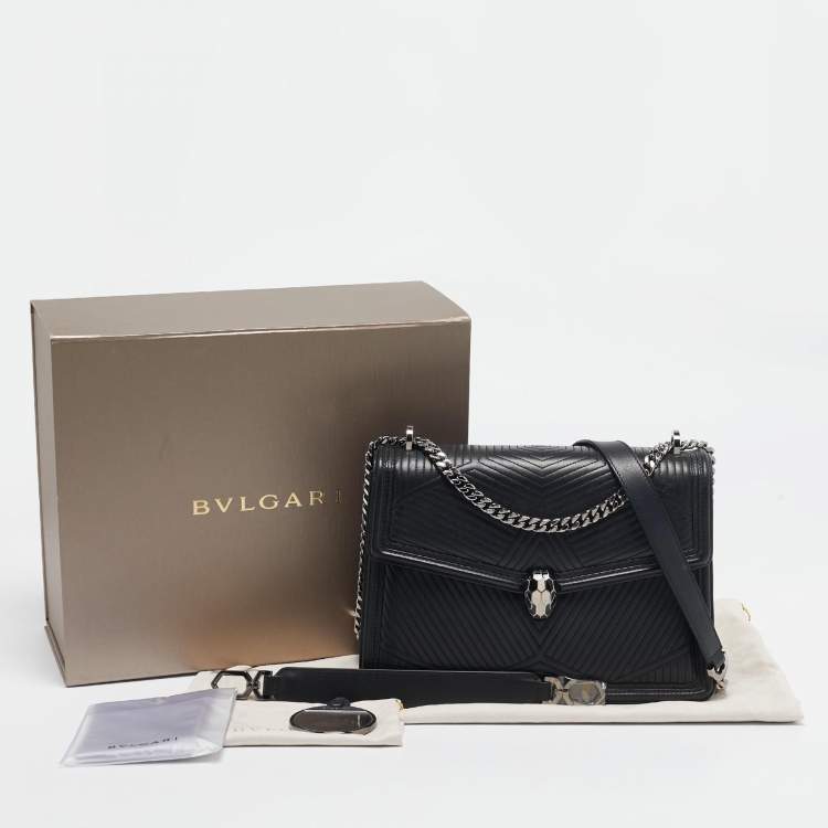 Pre Owned Bvlgari Black Leather Medium Serpenti Diamond Blast Shoulder Bag