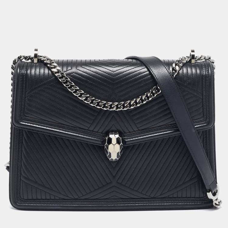Pre Owned Bvlgari Black Leather Medium Serpenti Diamond Blast Shoulder Bag