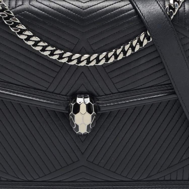 Pre Owned Bvlgari Black Leather Medium Serpenti Diamond Blast Shoulder Bag