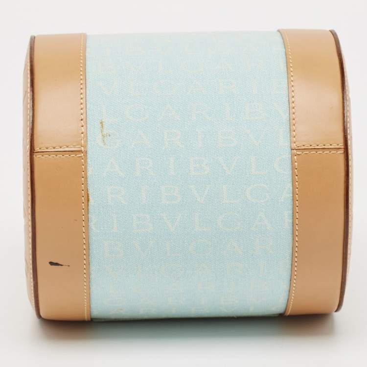 Pre Owned Bvlgari Tan/Light Blue Fabric B.Zero1 Shoulder Bag