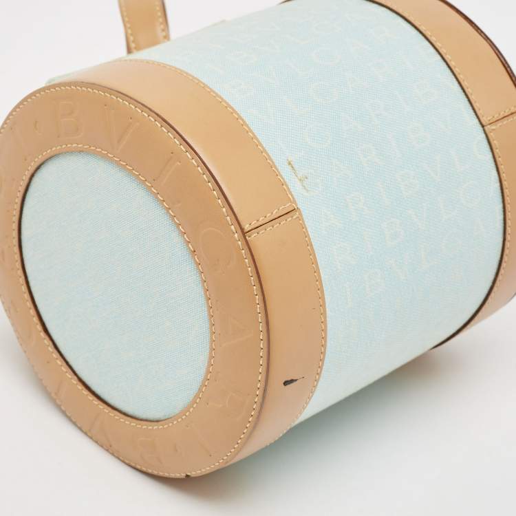 Pre Owned Bvlgari Tan/Light Blue Fabric B.Zero1 Shoulder Bag
