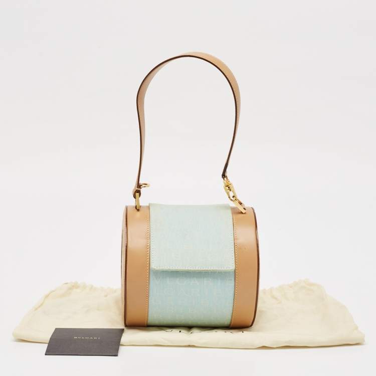 Pre Owned Bvlgari Tan/Light Blue Fabric B.Zero1 Shoulder Bag
