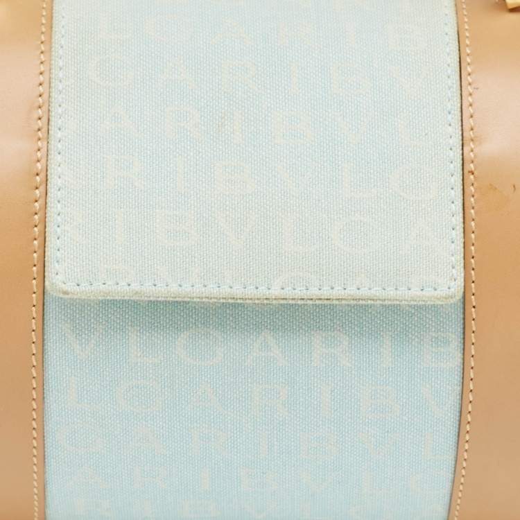 Pre Owned Bvlgari Tan/Light Blue Fabric B.Zero1 Shoulder Bag