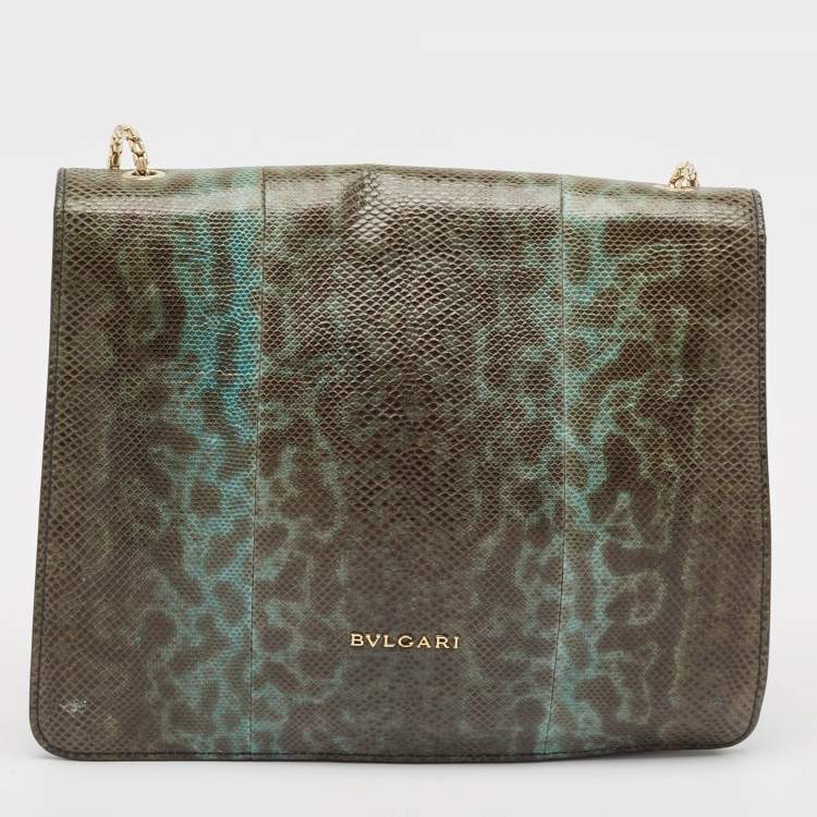 Pre Owned Bvlgari Green/Black Karung Serpenti Forever Flap Shoulder Bag