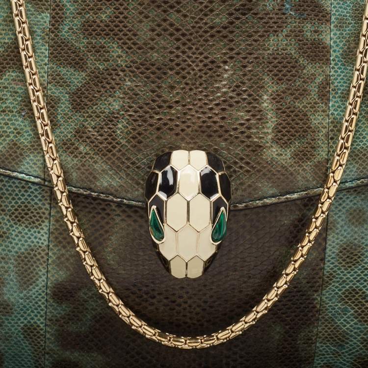 Pre Owned Bvlgari Green/Black Karung Serpenti Forever Flap Shoulder Bag