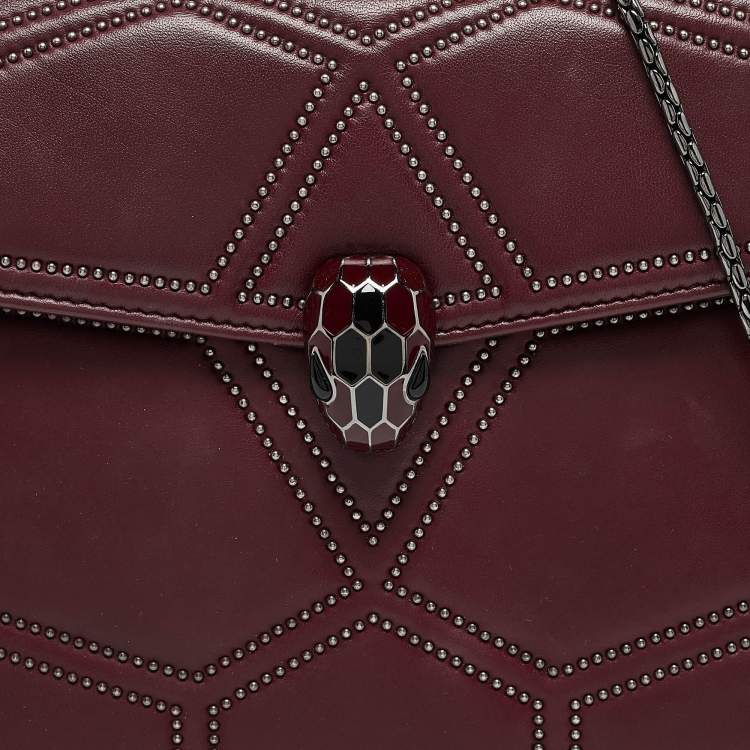 Pre Owned Bvlgari Burgundy Quilted Leather Medium Studded Serpenti Forever Shoulder Bag