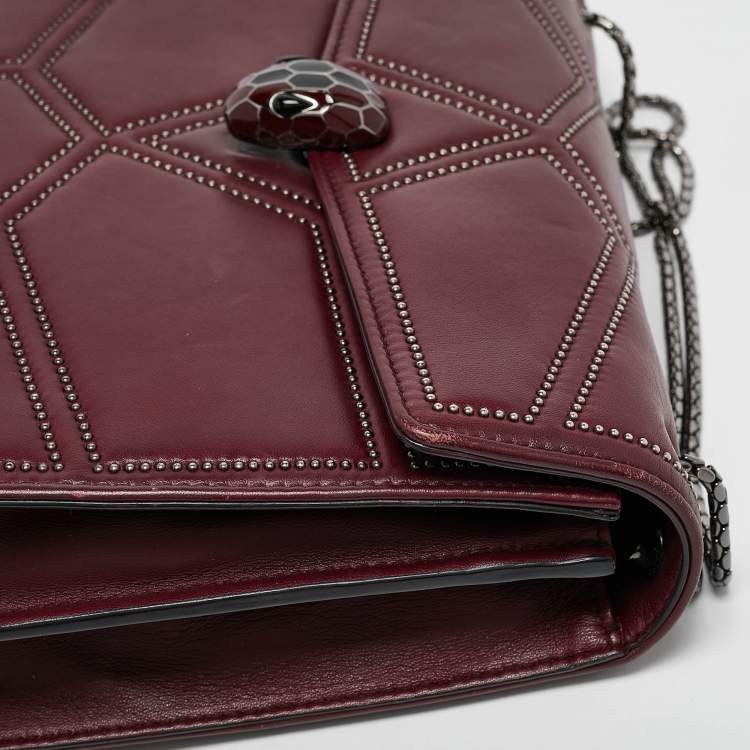 Pre Owned Bvlgari Burgundy Quilted Leather Medium Studded Serpenti Forever Shoulder Bag
