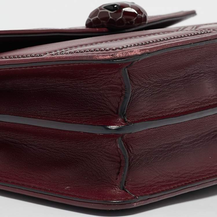 Pre Owned Bvlgari Burgundy Quilted Leather Medium Studded Serpenti Forever Shoulder Bag