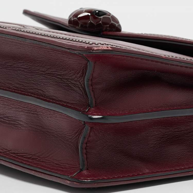 Pre Owned Bvlgari Burgundy Quilted Leather Medium Studded Serpenti Forever Shoulder Bag
