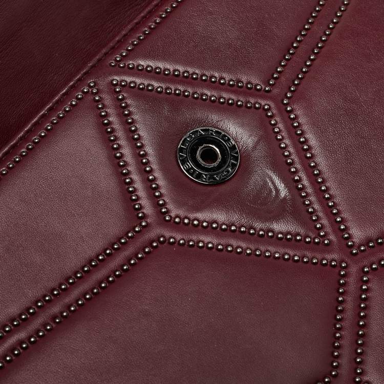 Pre Owned Bvlgari Burgundy Quilted Leather Medium Studded Serpenti Forever Shoulder Bag