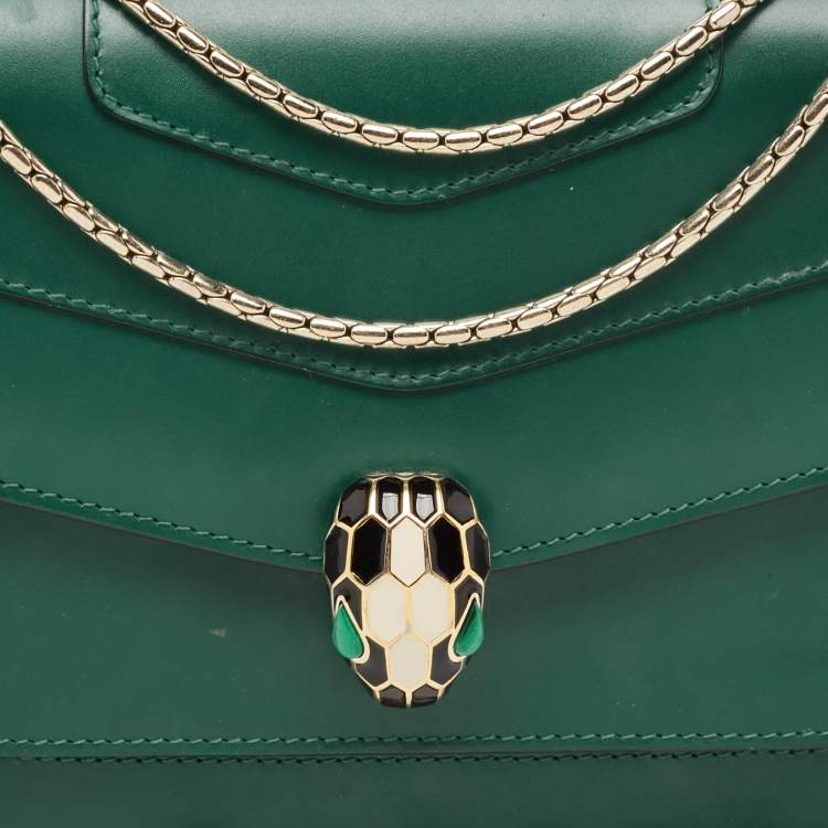 Pre Owned Bvlgari Green Leather Medium Serpenti Forever Shoulder Bag