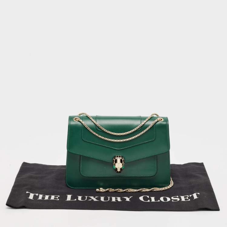 Pre Owned Bvlgari Green Leather Medium Serpenti Forever Shoulder Bag