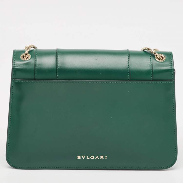Pre Owned Bvlgari Green Leather Medium Serpenti Forever Shoulder Bag