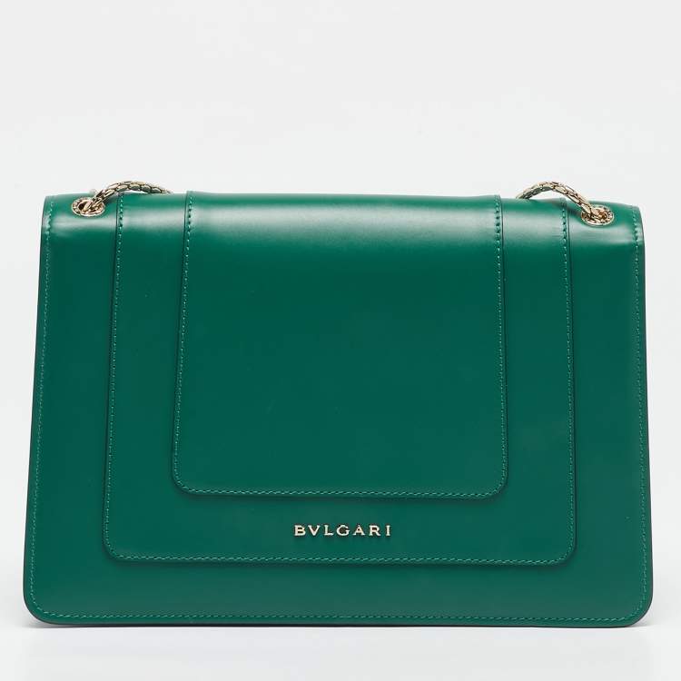 Pre Owned Bvlgari Green Leather Medium Serpenti Forever Shoulder Bag
