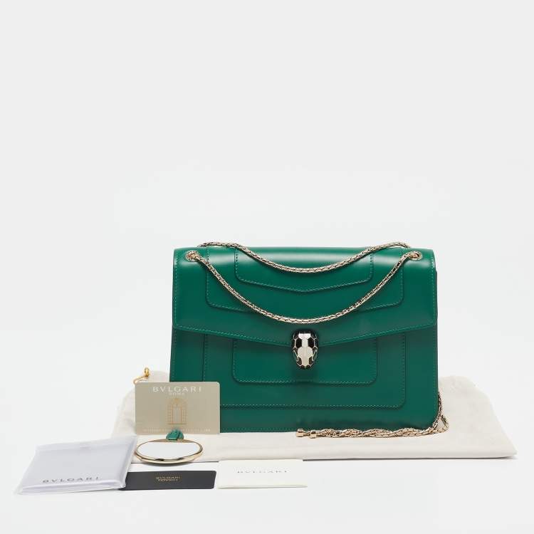 Pre Owned Bvlgari Green Leather Medium Serpenti Forever Shoulder Bag
