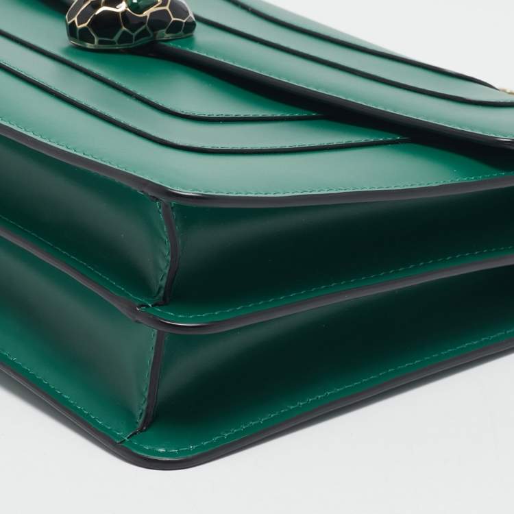 Pre Owned Bvlgari Green Leather Medium Serpenti Forever Shoulder Bag