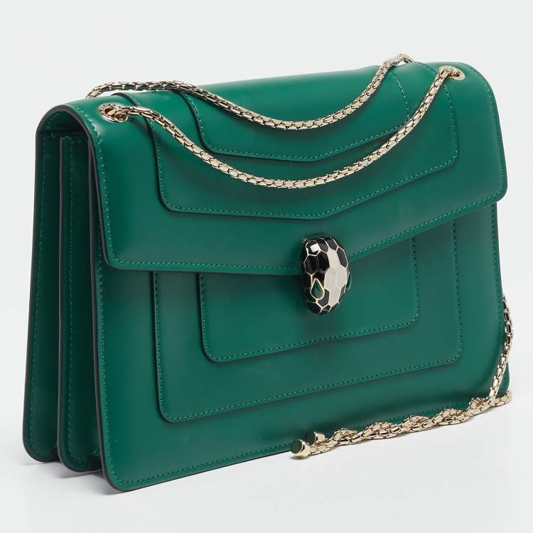 Pre Owned Bvlgari Green Leather Medium Serpenti Forever Shoulder Bag