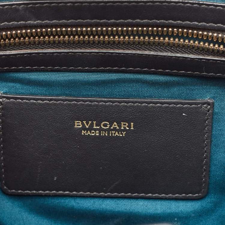 Pre Owned Bvlgari Black Leather Logo Embossed Tote