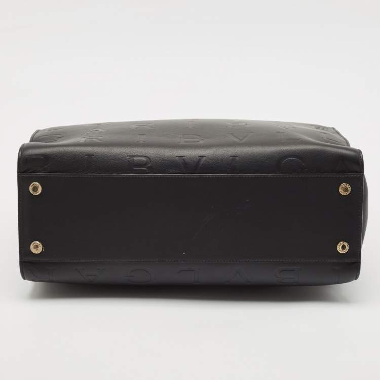 Pre Owned Bvlgari Black Leather Logo Embossed Tote