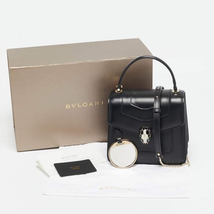 Pre Owned Bvlgari Black Leather Serpenti Forever Flap Top Handle Bag