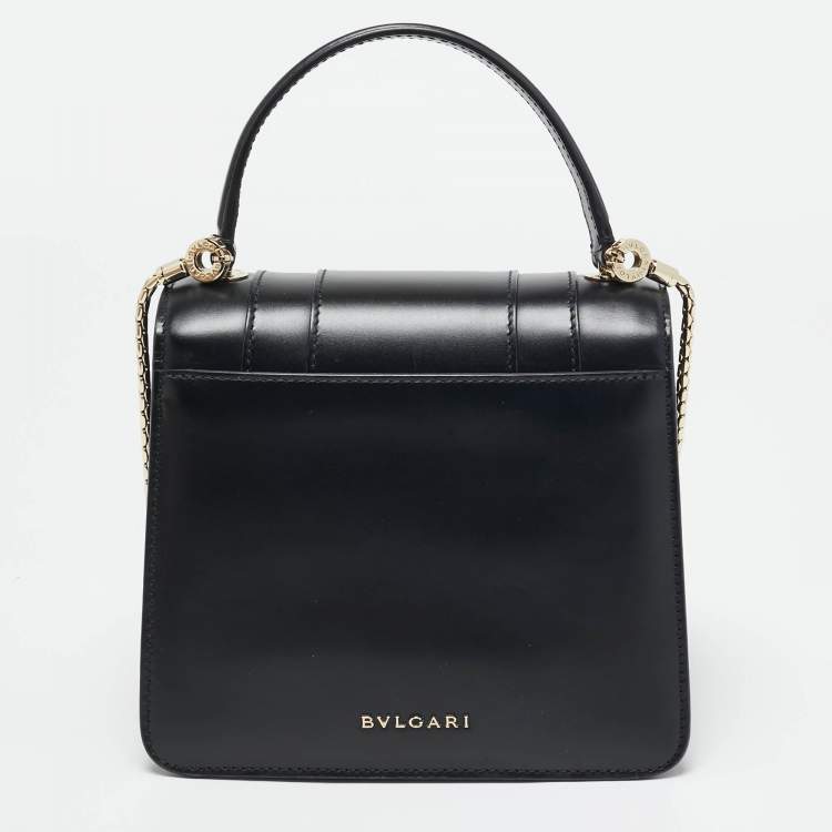 Pre Owned Bvlgari Black Leather Serpenti Forever Flap Top Handle Bag