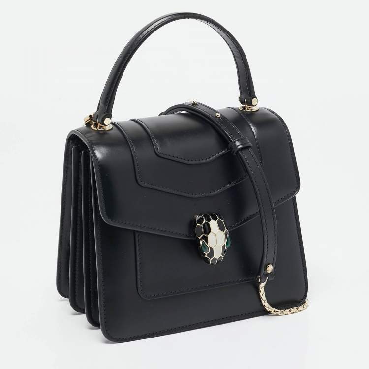 Pre Owned Bvlgari Black Leather Serpenti Forever Flap Top Handle Bag