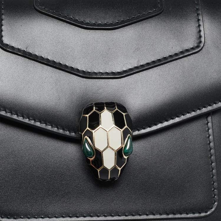 Pre Owned Bvlgari Black Leather Serpenti Forever Flap Top Handle Bag