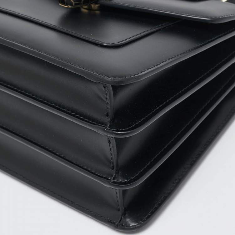 Pre Owned Bvlgari Black Leather Serpenti Forever Flap Top Handle Bag