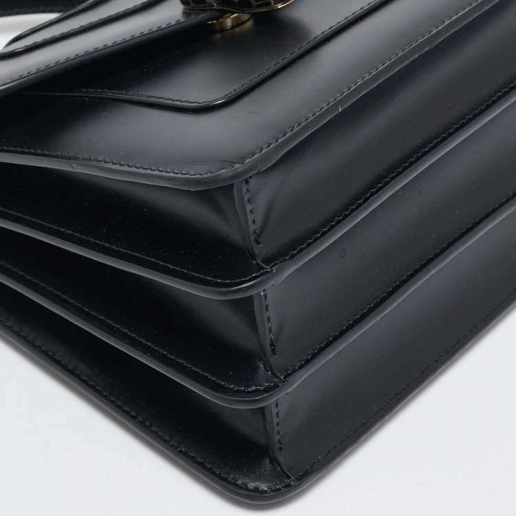 Pre Owned Bvlgari Black Leather Serpenti Forever Flap Top Handle Bag