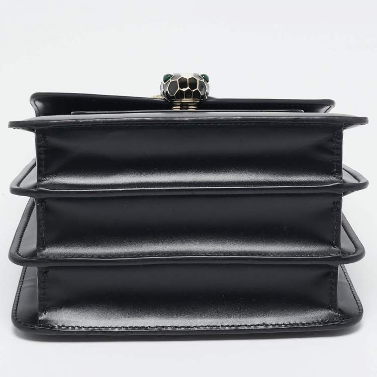 Pre Owned Bvlgari Black Leather Serpenti Forever Flap Top Handle Bag