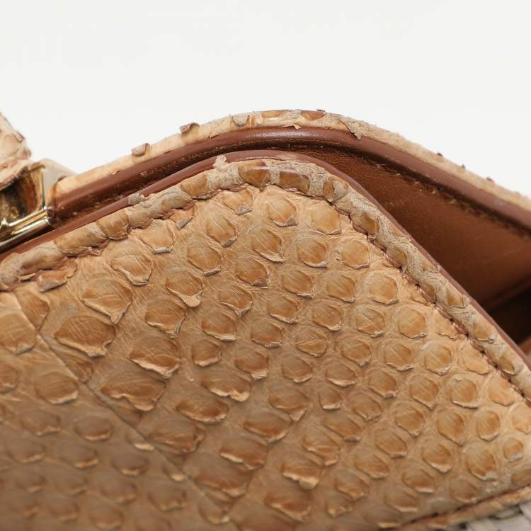 Pre Owned Bvlgari Beige/Brown Woven Leather and Python Isabella Rossellini Top Handle Bag
