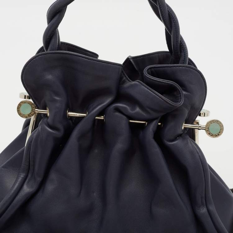 Pre Owned Bvlgari Navy Blue Leather Small Gaby Bag