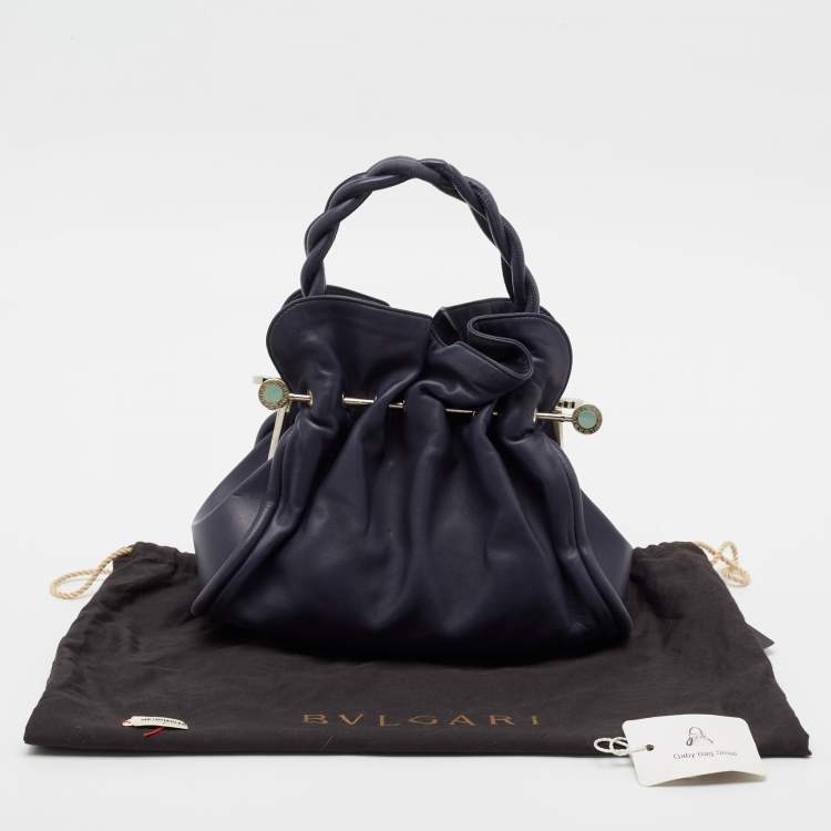 Pre Owned Bvlgari Navy Blue Leather Small Gaby Bag