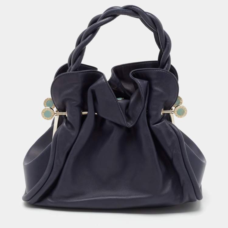 Pre Owned Bvlgari Navy Blue Leather Small Gaby Bag