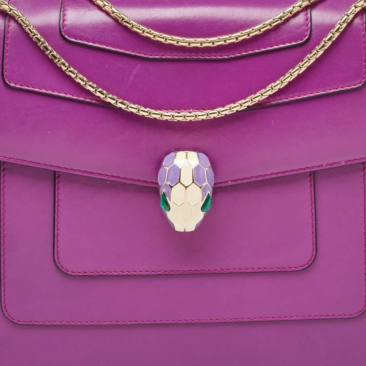 Pre Owned Bvlgari Magenta Pink Leather Large Serpenti Forever Shoulder Bag