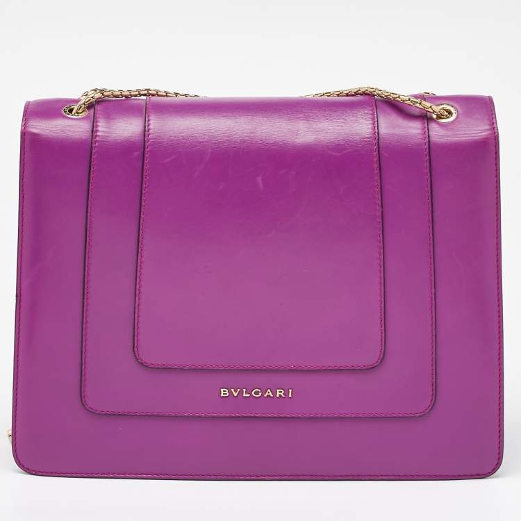 Pre Owned Bvlgari Magenta Pink Leather Large Serpenti Forever Shoulder Bag