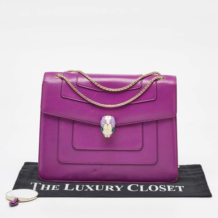 Pre Owned Bvlgari Magenta Pink Leather Large Serpenti Forever Shoulder Bag