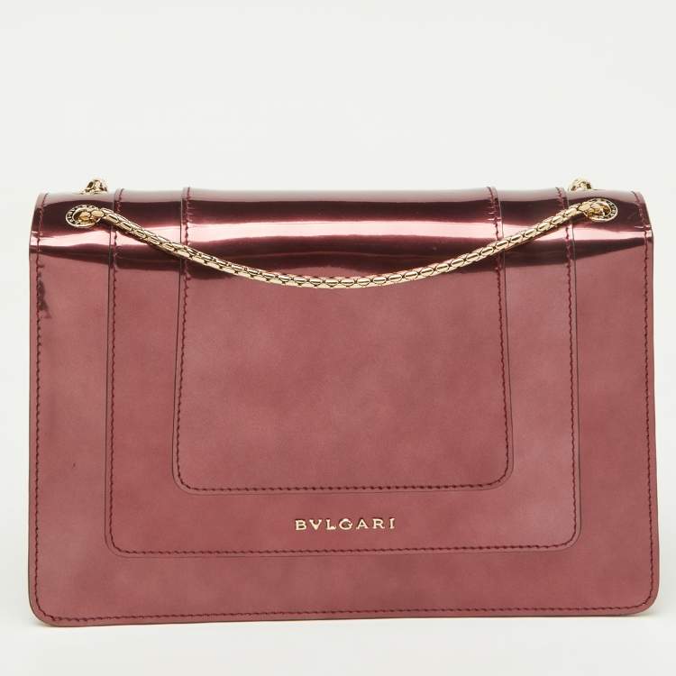 Pre Owned Bvlgari Burgundy Patent Leather Medium Serpenti Forever Flap Shoulder Bag