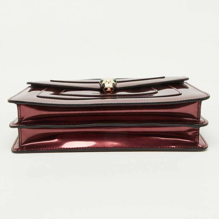Pre Owned Bvlgari Burgundy Patent Leather Medium Serpenti Forever Flap Shoulder Bag
