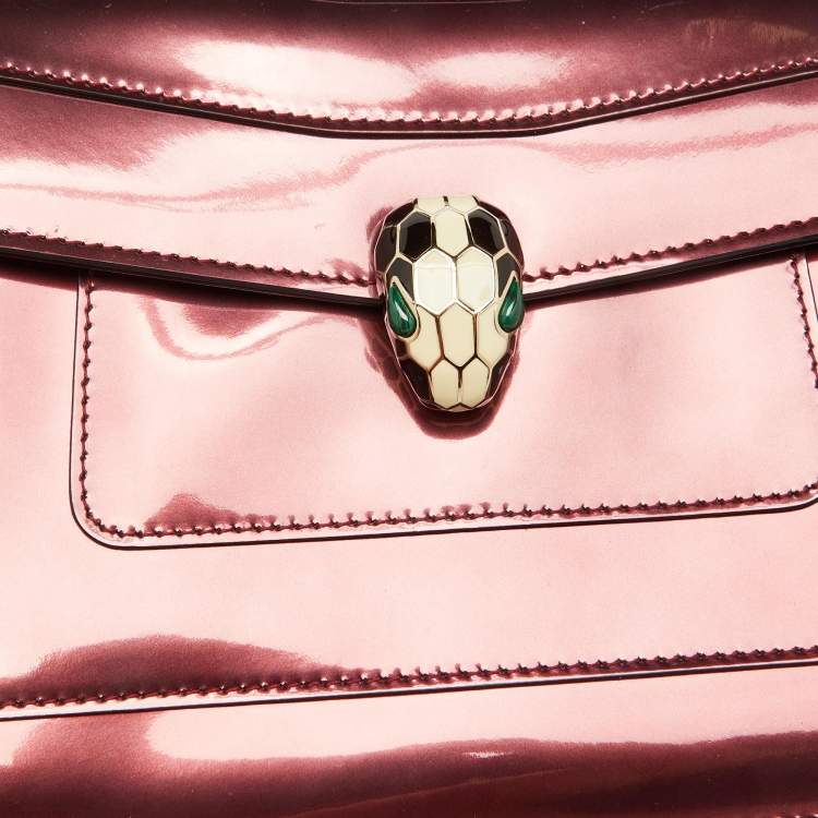 Pre Owned Bvlgari Burgundy Patent Leather Medium Serpenti Forever Flap Shoulder Bag