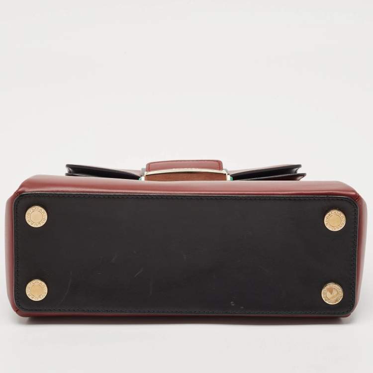 Pre Owned Bvlgari Burgundy/Black Leather Serpenti Viper Top Handle Bag