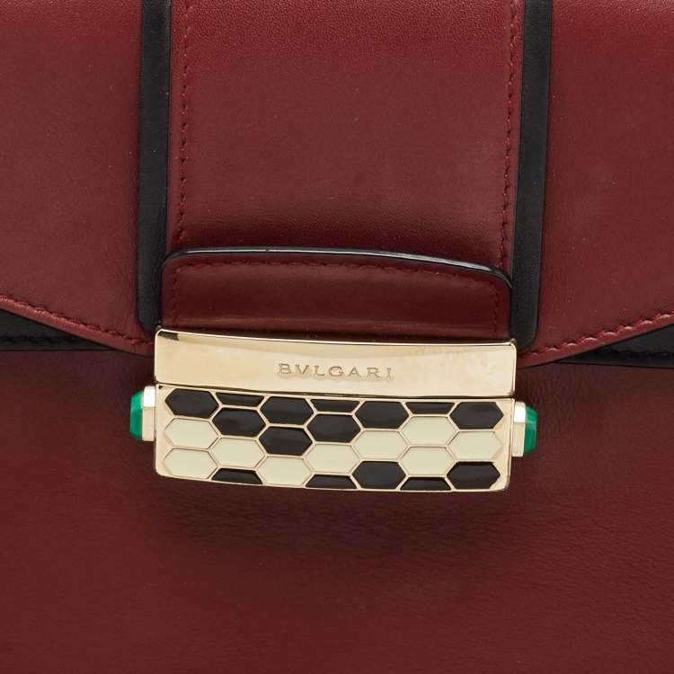 Pre Owned Bvlgari Burgundy/Black Leather Serpenti Viper Top Handle Bag