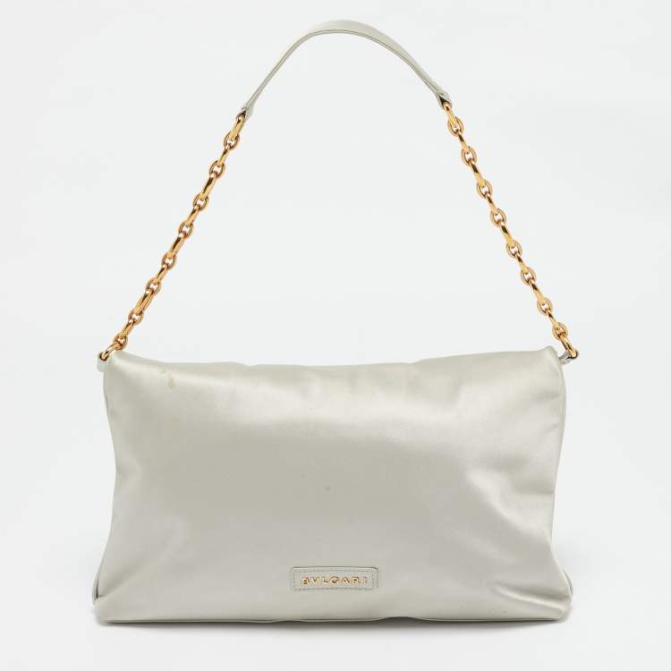 Pre Owned Bvlgari Light Grey Leather Leoni Shoulder Bag