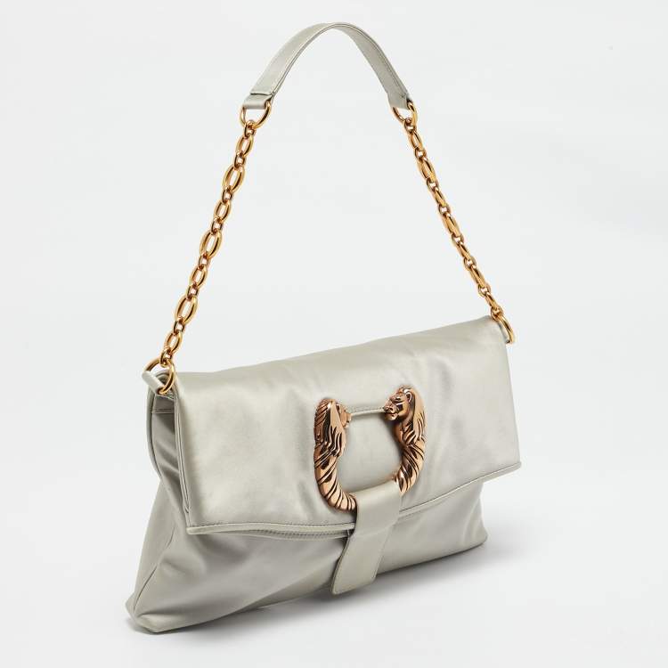 Pre Owned Bvlgari Light Grey Leather Leoni Shoulder Bag