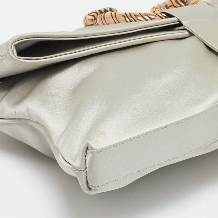 Pre Owned Bvlgari Light Grey Leather Leoni Shoulder Bag