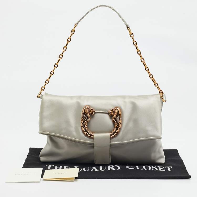 Pre Owned Bvlgari Light Grey Leather Leoni Shoulder Bag